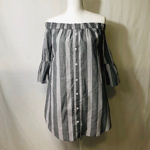 Grey and white off shoulder blouse